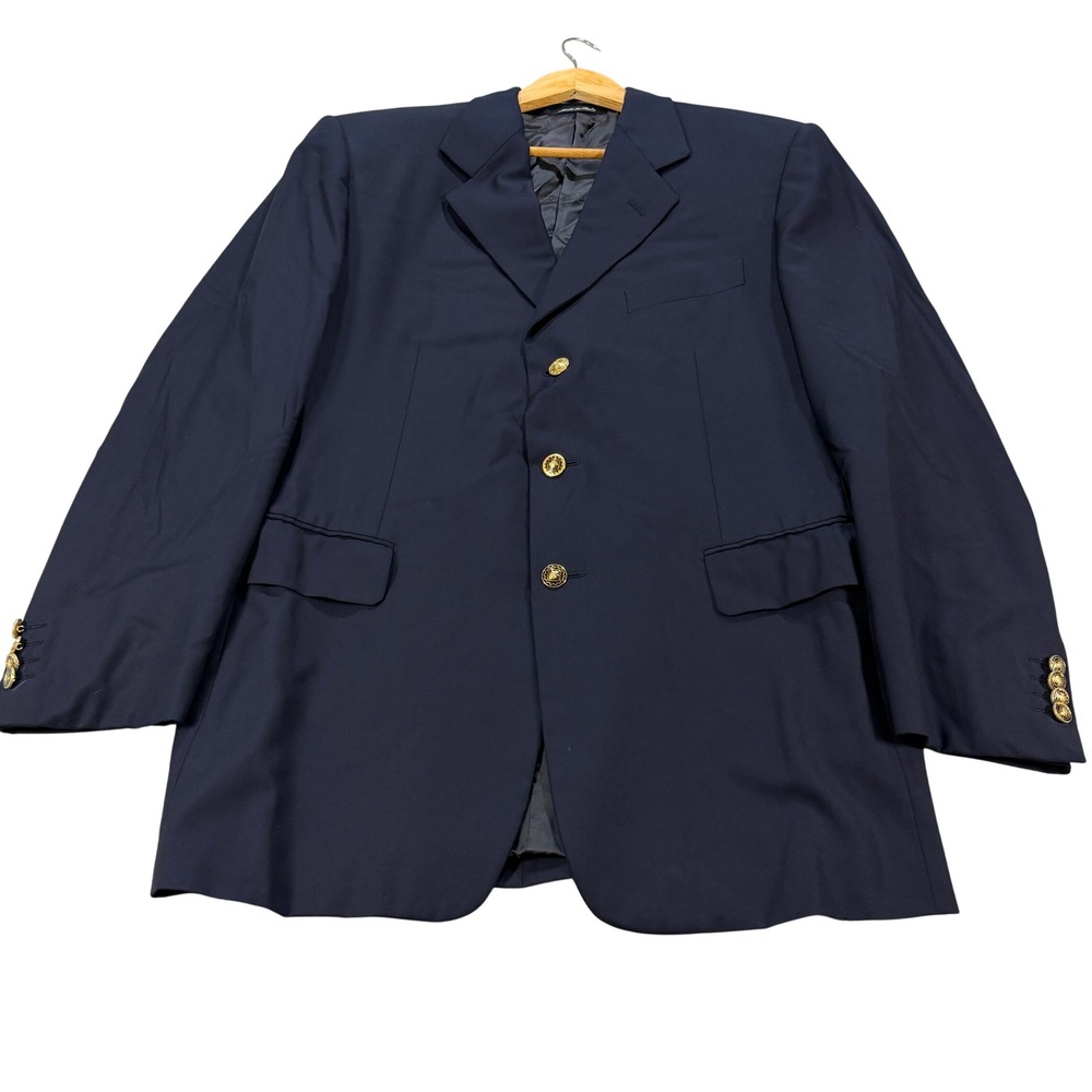 Pal Zileri Mens 42R Navy Blue Wool Blazer Gold Crest Buttons Made in Italy EUC